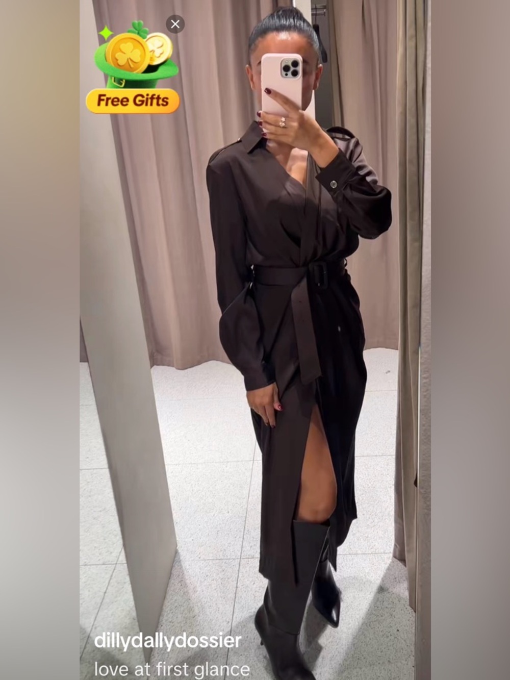 🔥🔥Brown Wrap Shirt Dress with Belt